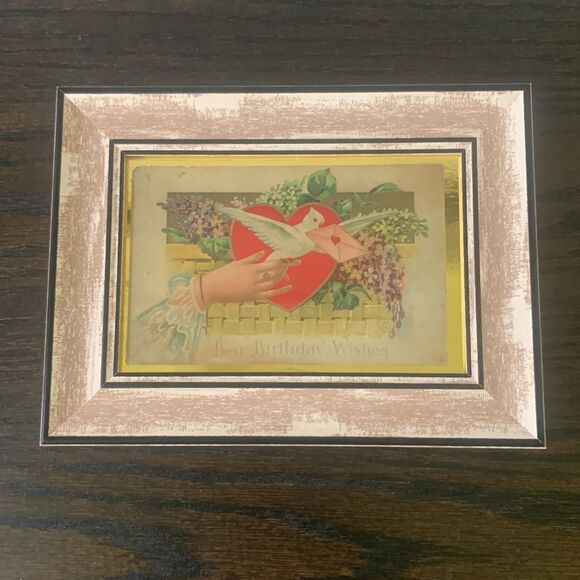 Wooden Rustic Frame with Vintage 1909 Happy Birthday Victorian Postcard - Picture 6 of 12